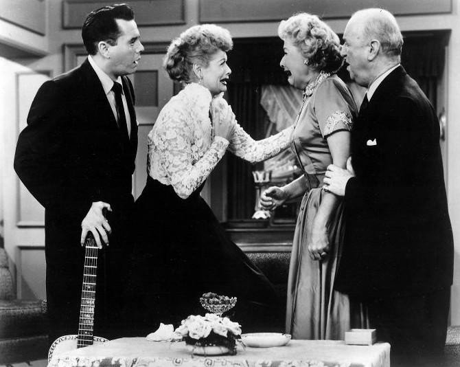 Desi Arnaz, Lucille Ball, Vivian Vance, and William Frawley in "I Love Lucy." I Image: Getty Images.