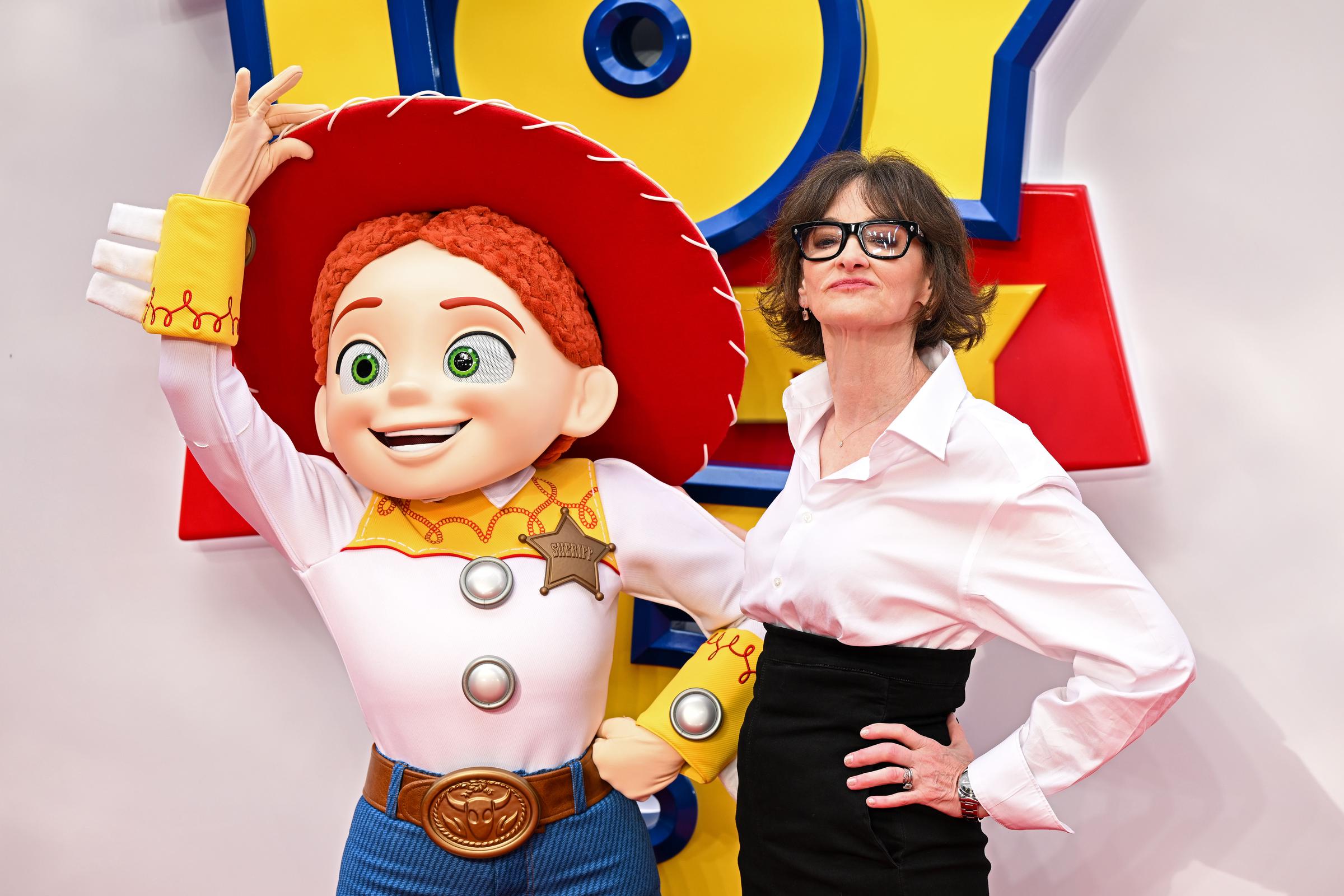 Jessie and the actress attends the "Toy Story 5" UK launch event at Odeon Luxe Leicester Square on May 28, 2026 in London, England. | Source: Getty Images