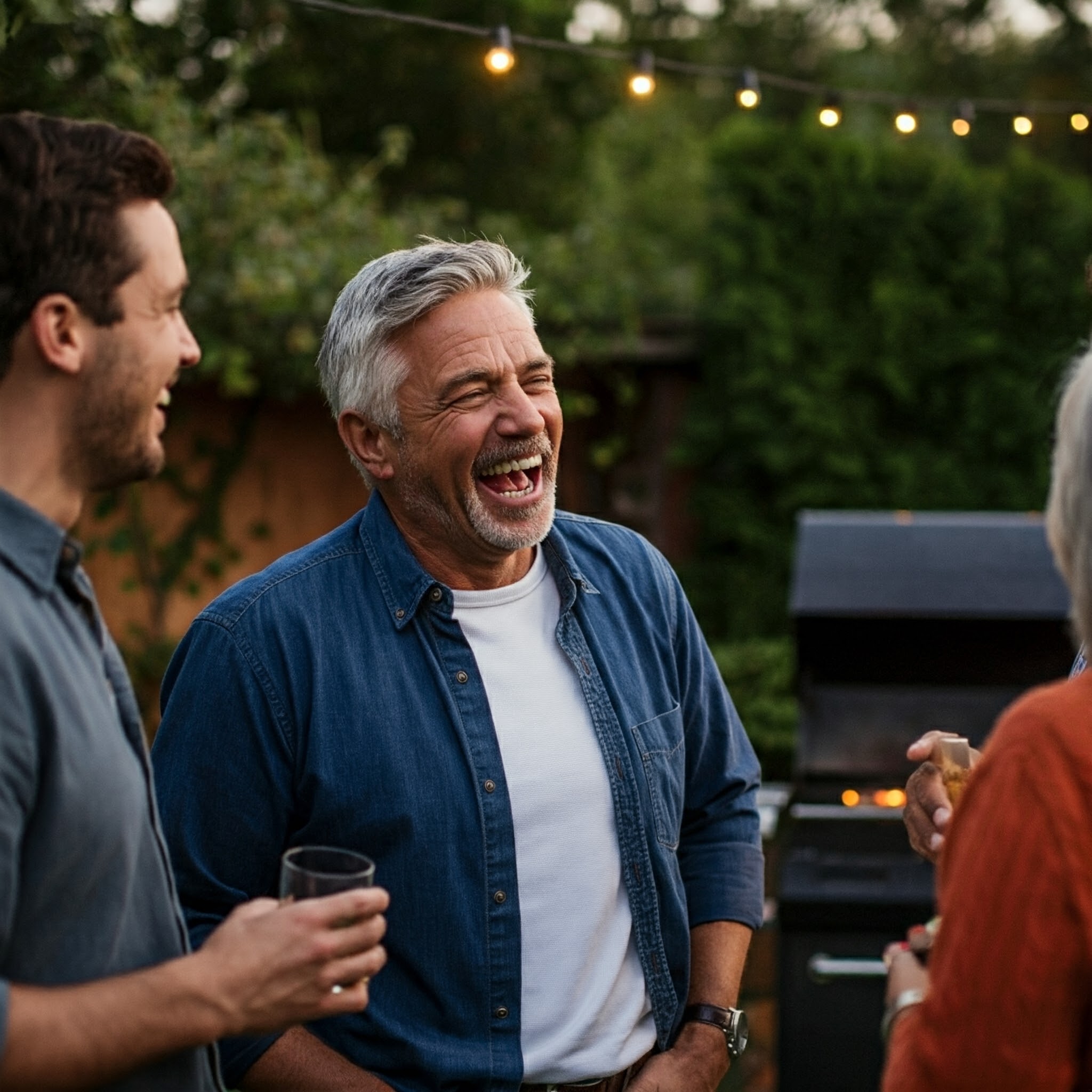 A man laughing with others at a barbecue party | Source: Gemini