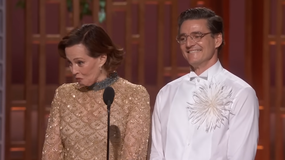 Sigourney Weaver and Pedro Pascal presenting the Best Production Design award at the 98th Academy Awards on March 15, 2026 | Source: YouTube/Star Wars