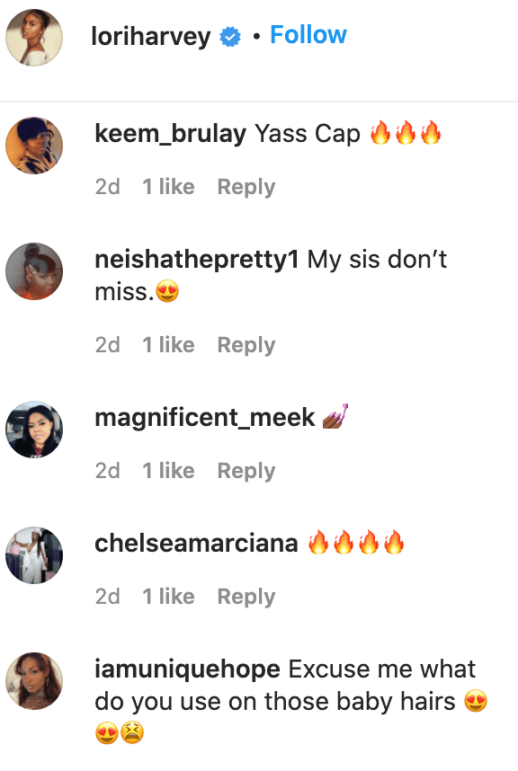 Fans' comments on Lori Harvey's post. | Source: Instagram/loriharvey