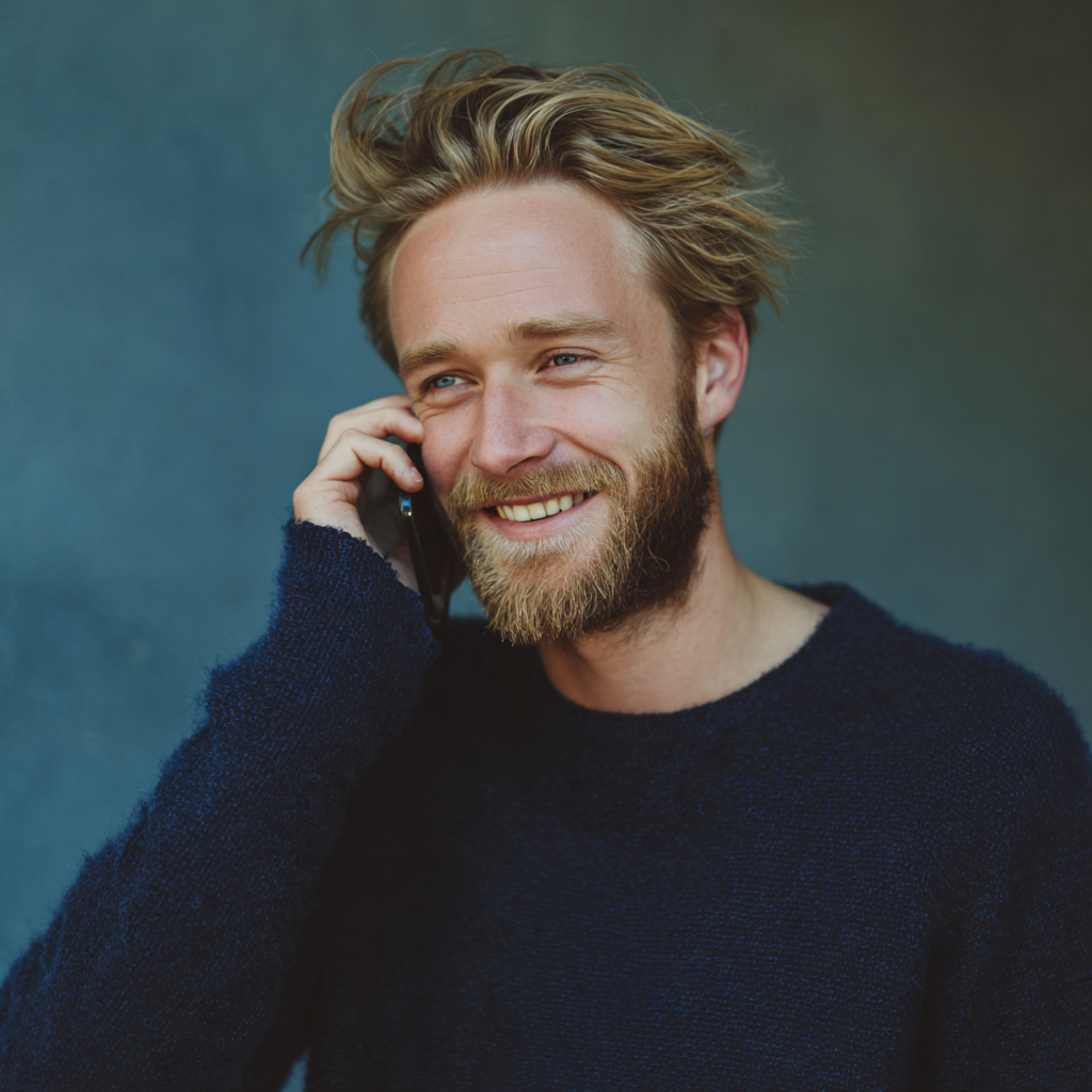 A smiling man talking on a phone | Source: Midjourney