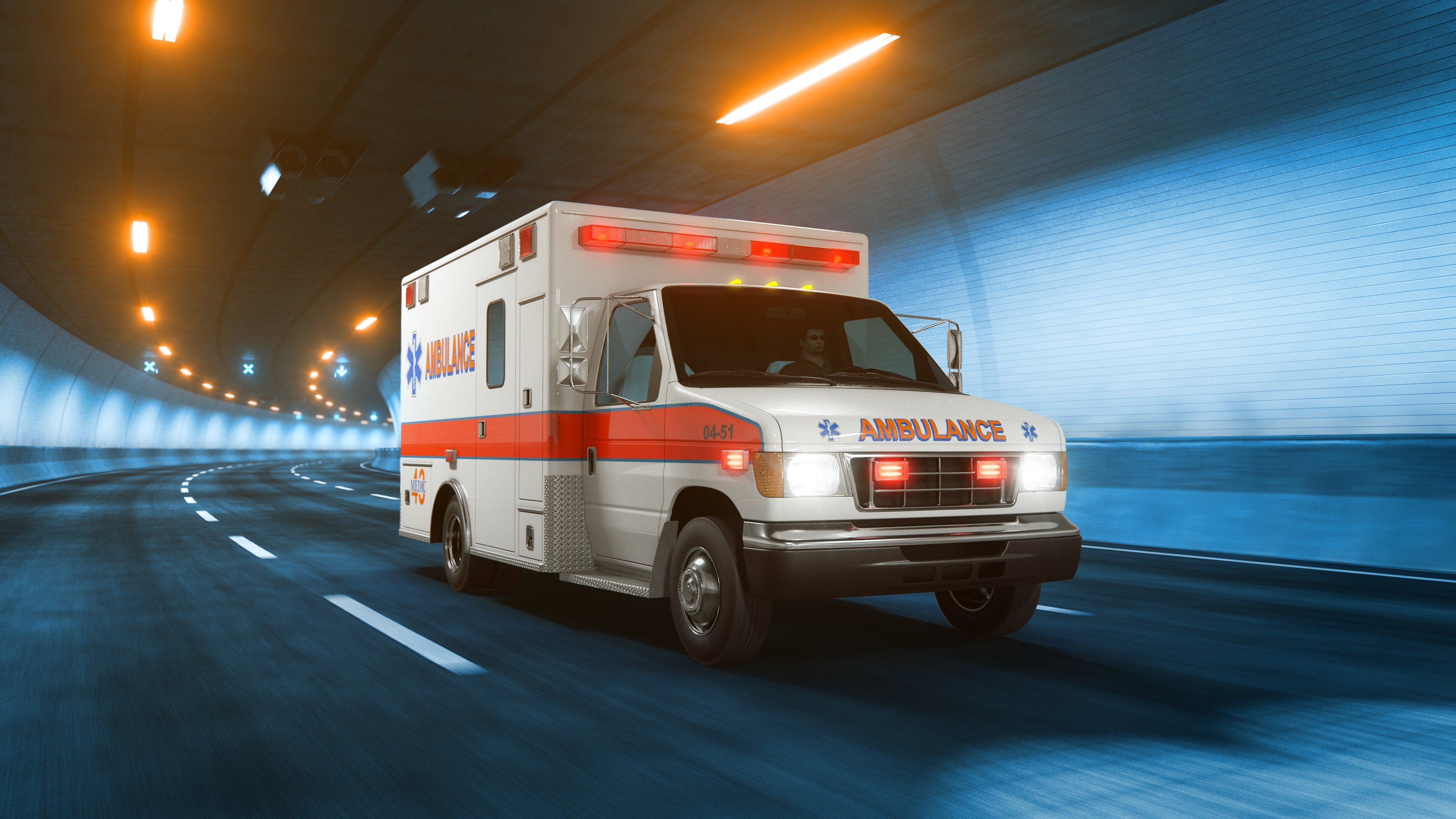 Ambulance car rides trough tunnel. Photo: Shutterstock