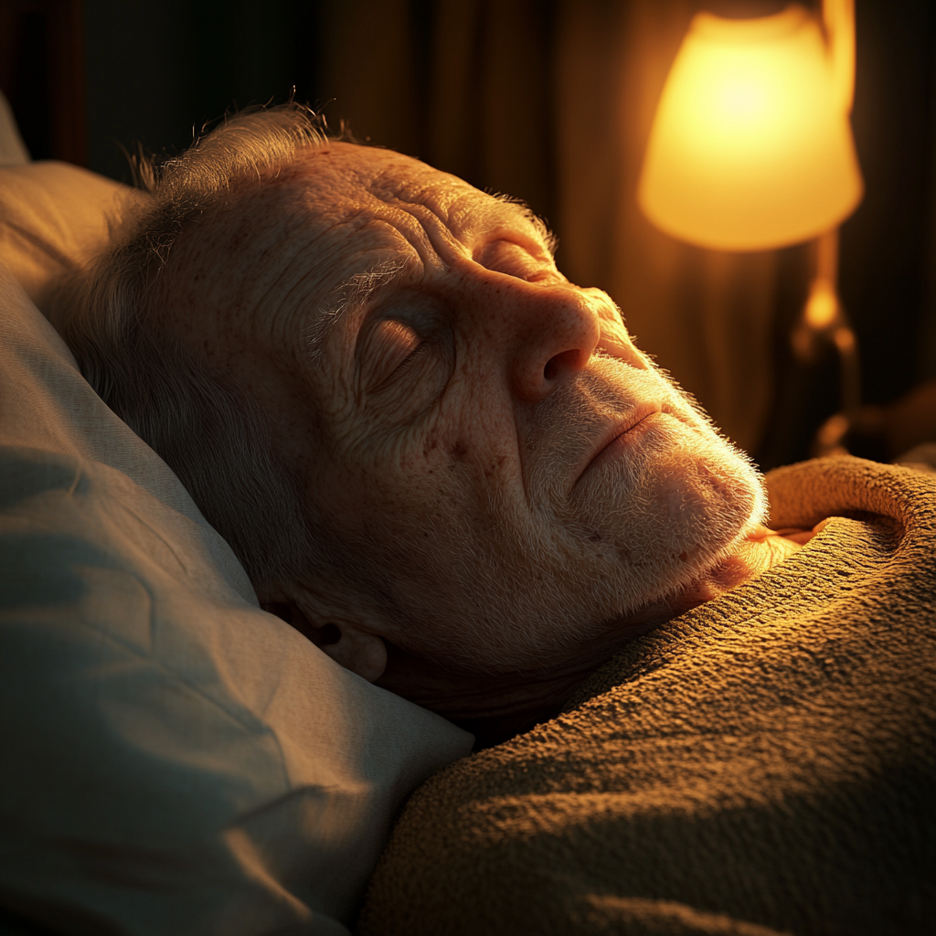 A sick old man lying on a bed | Source: Midjourney