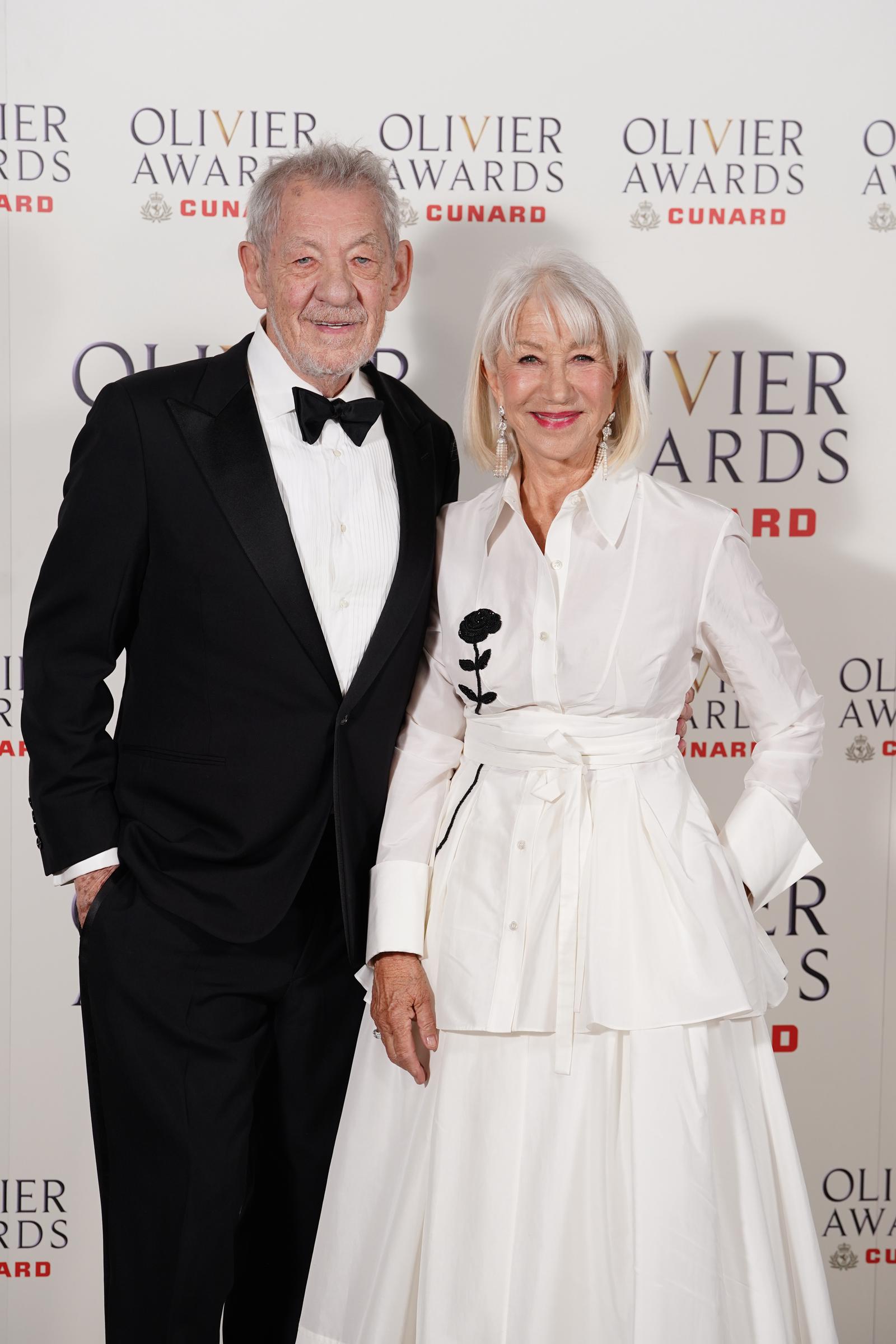 Sir Ian McKellen and Dame Helen Mirren during The Olivier Awards 2026 at the Royal Albert Hall on 12 April in London, England. | Source: Getty Images