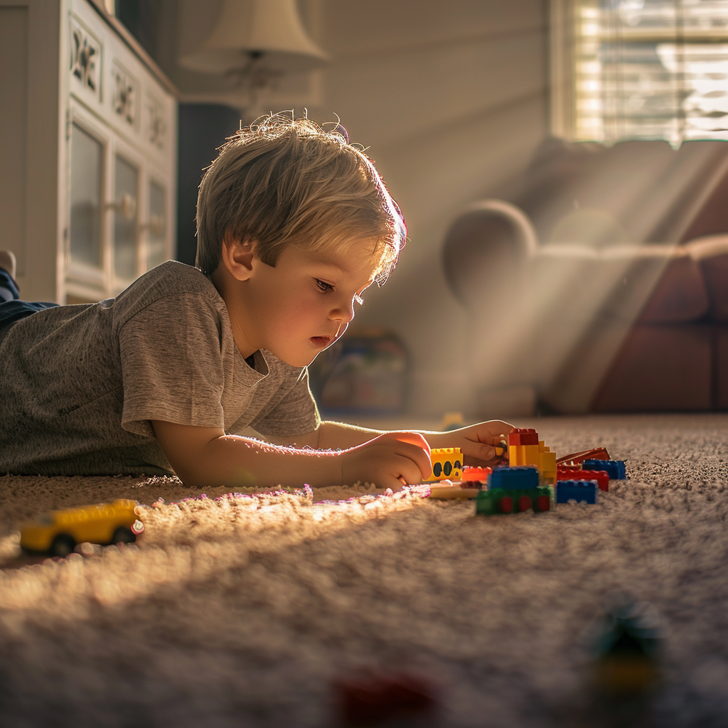 A child busy playing with his toys | Source: Midjourney