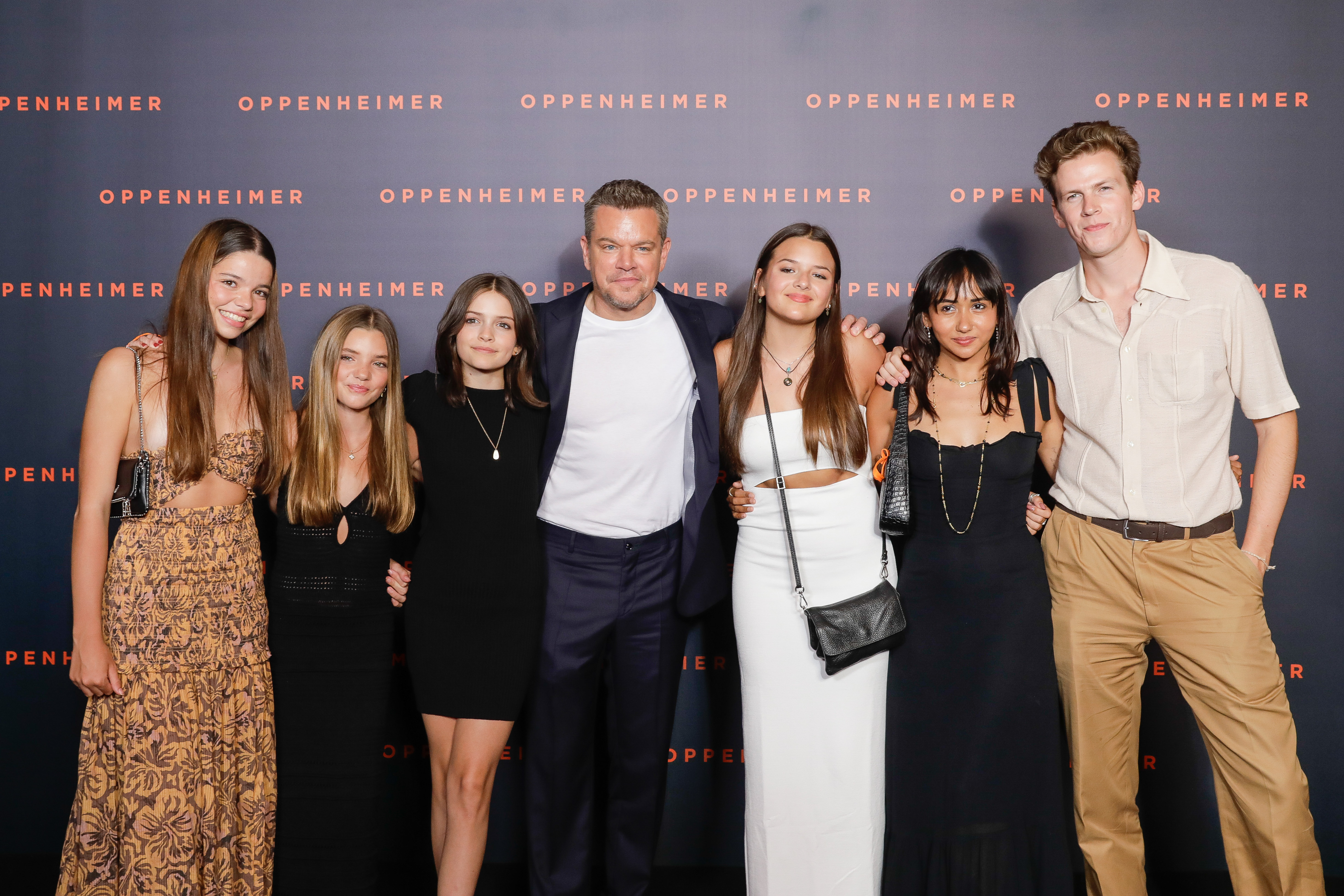 Stella Damon, Matt Damon, Gia Damon, Alexia Barroso, and guest on July 11, 2023, in Paris, France | Source: Getty Images