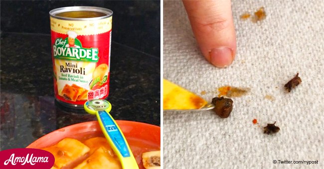 Mom disgusted at finding bugs inside a can of ravioli she opened for her toddler