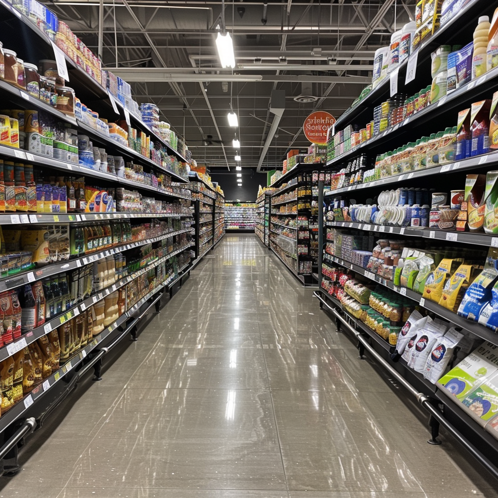 An aisle in a grocery store | Source: Midjourney