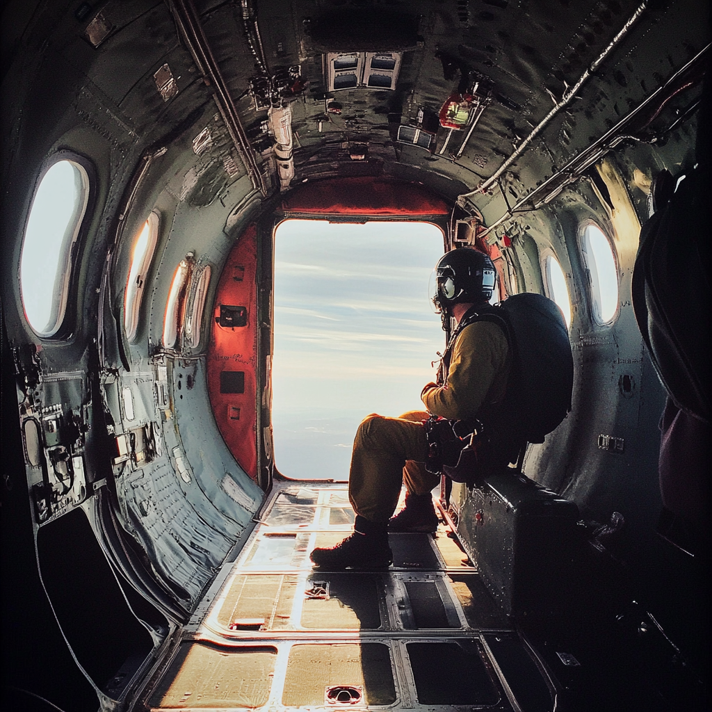 An instructor in a skydiving plane | Source: Midjourney