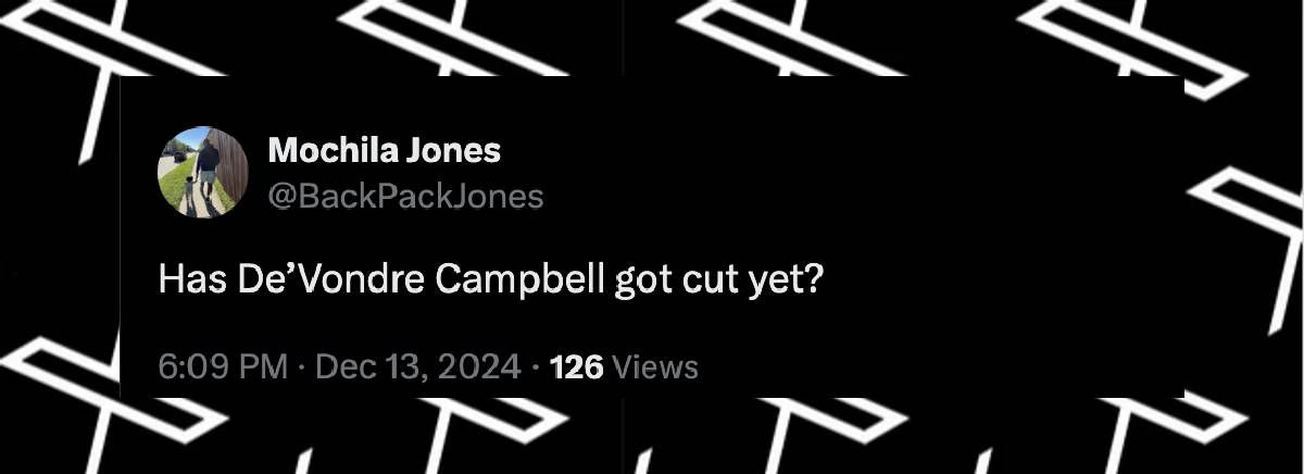 A user comment on De'Vondre Campbell, dated December 13, 2024 | Source: X/BackPackJones