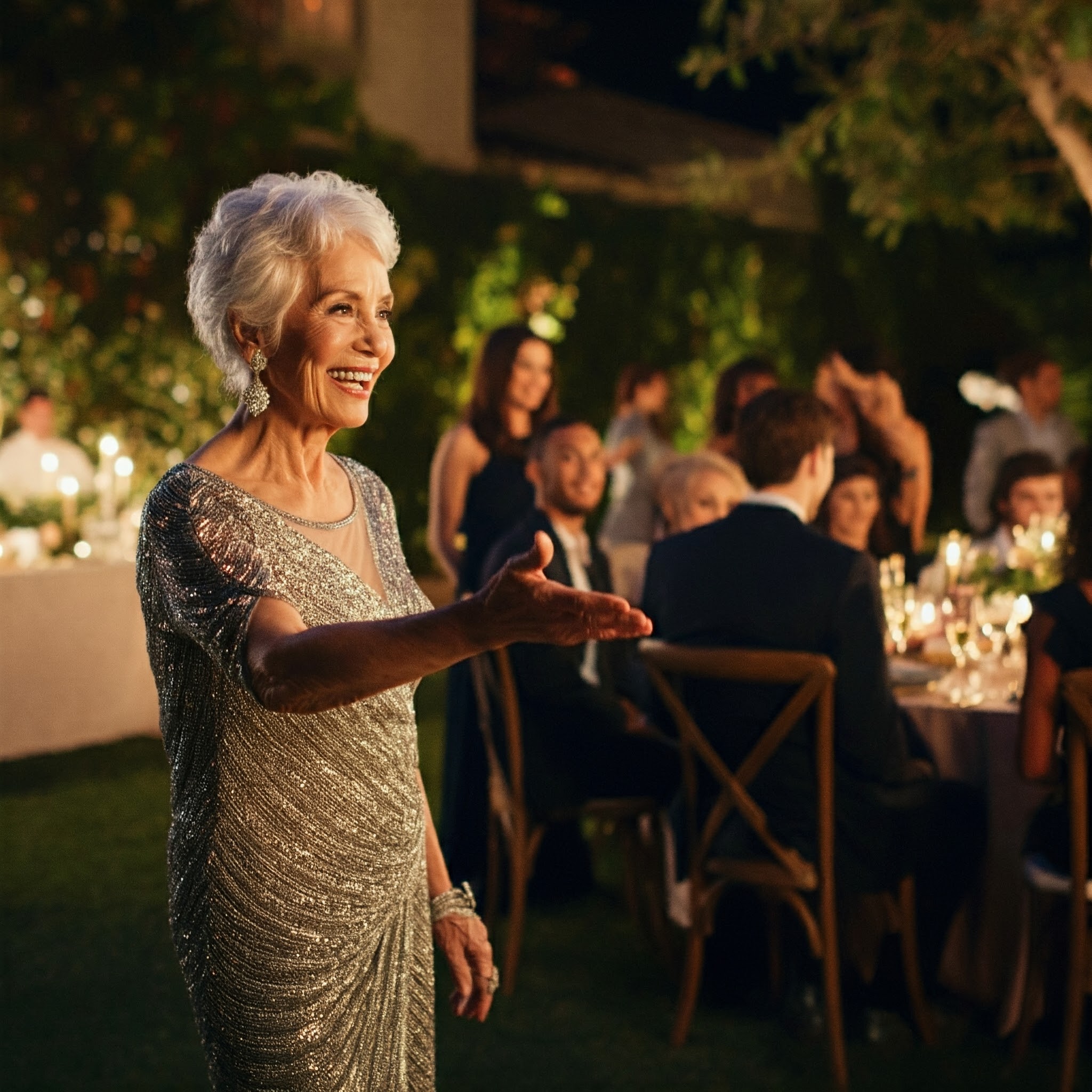 An older woman hosting an elegant party outdoors | Source: Gemini