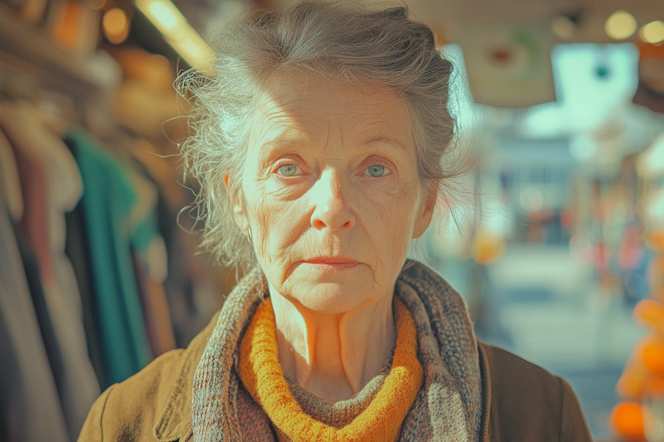 An older woman in worn out clothes | Source: Midjourney