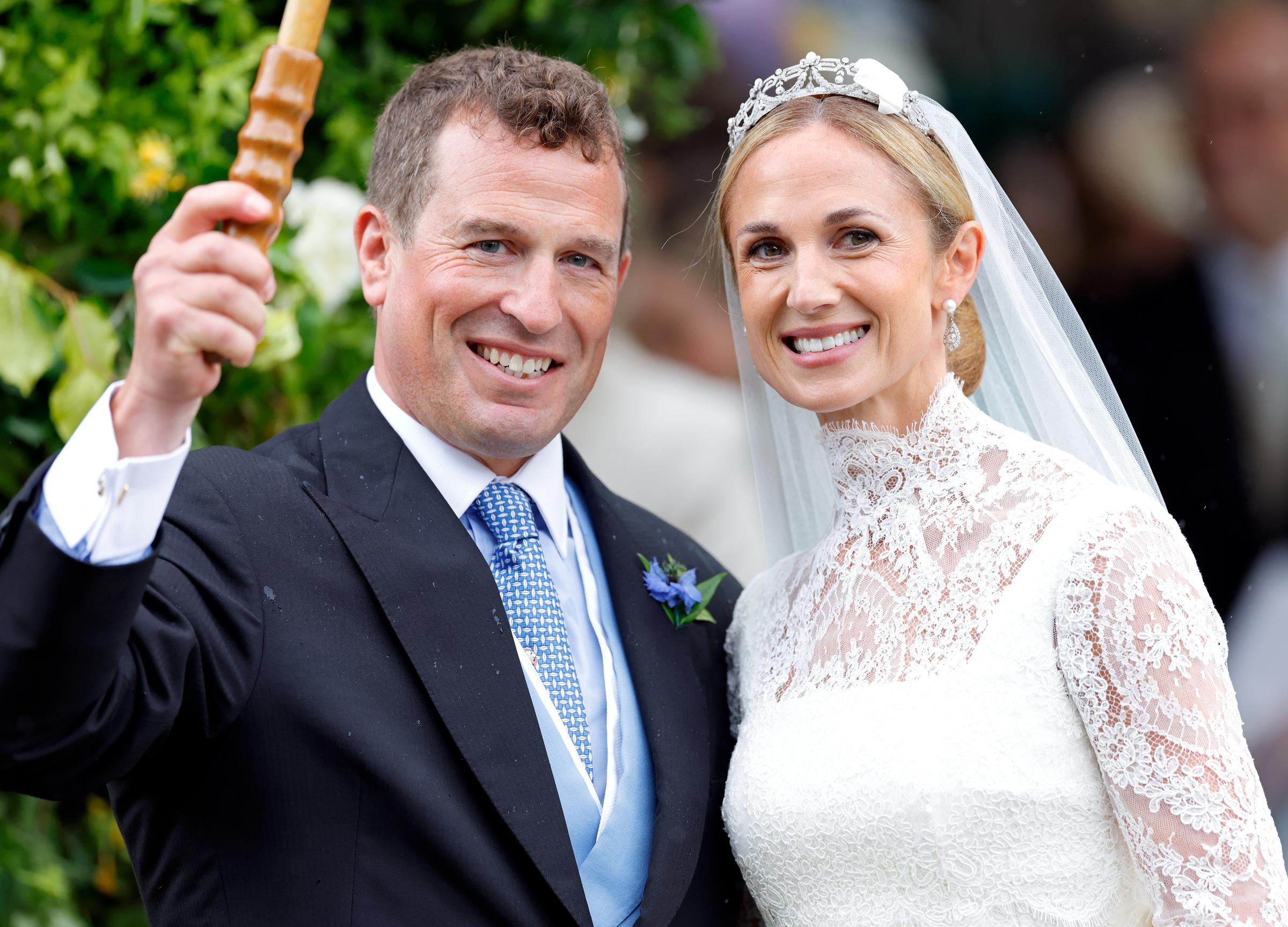 Harriet Sperling and Peter Phillips depart from their Royal wedding at All Saints' Church on June 6, 2026 in Kemble, England. | Source: Getty Images