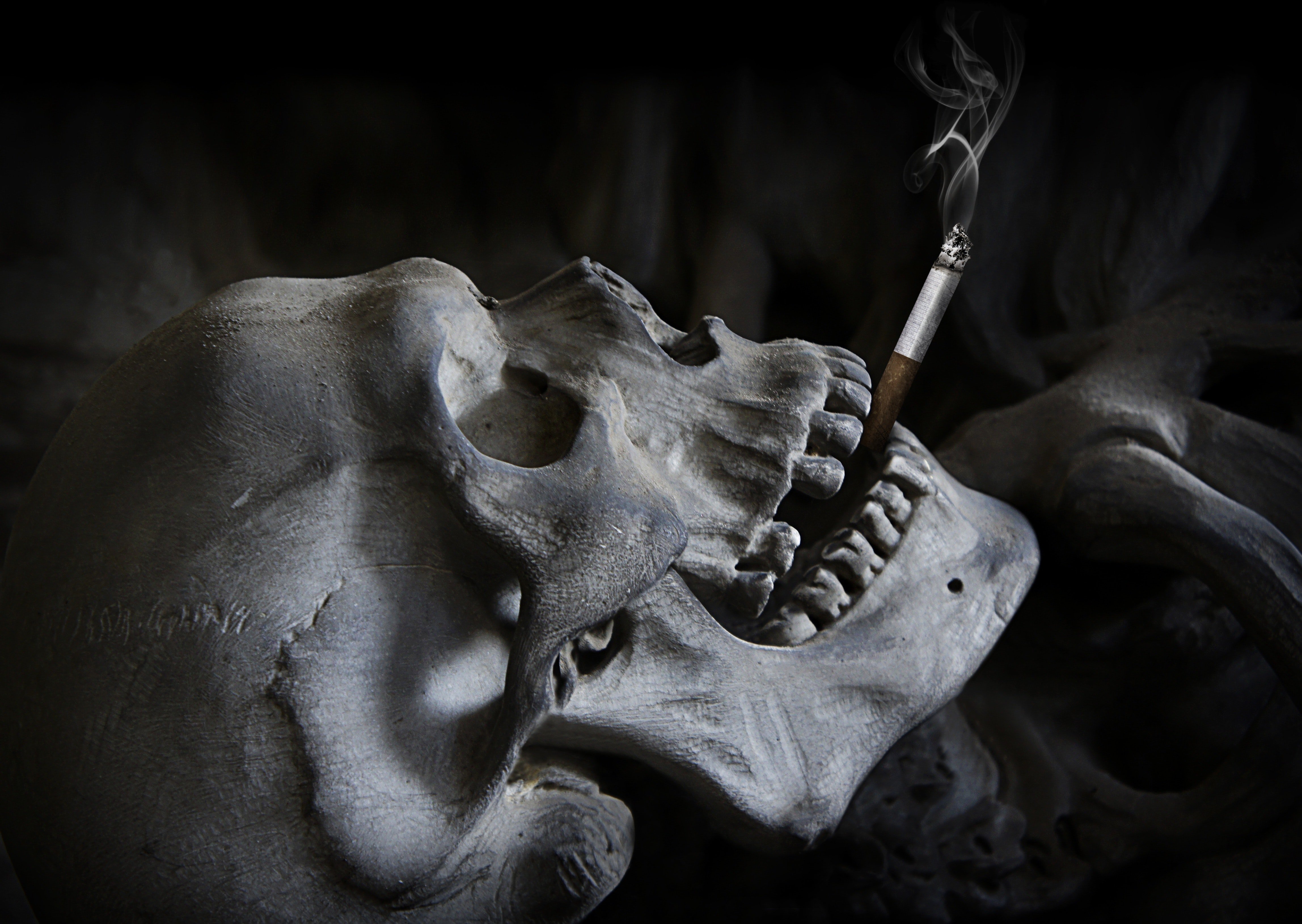 Esqueleto con un cigarrillo encendido. | Foto: Pexels Esqueleto con un cigarrillo encendido. | Foto: Pexels