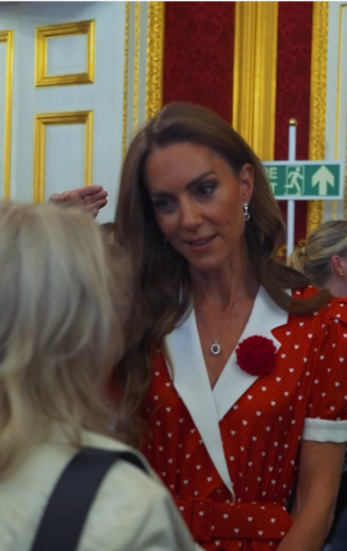 Kate Middleton speaks with guests during the reception celebrating the 125th anniversary of Cancer Research UK at St. James's Palace in London. | Source: Instagram/princeandprincessofwales