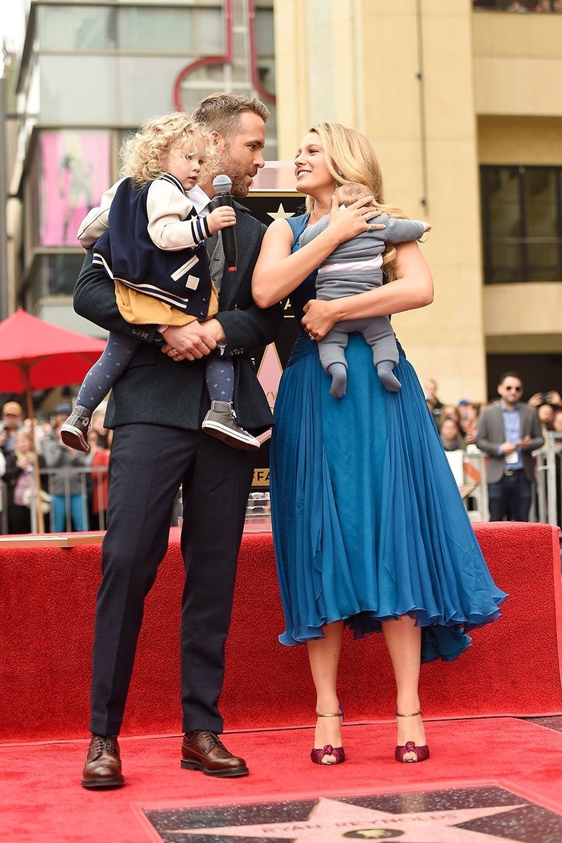 Actors Ryan Reynolds and Blake Lively with daughters James Reynolds and Ines Reynolds attend the ceremony honoring Ryan Reynolds with a Star on the Hollywood Walk of Fame on December 15, 2016 in Hollywood, California | Photo: Getty Images
