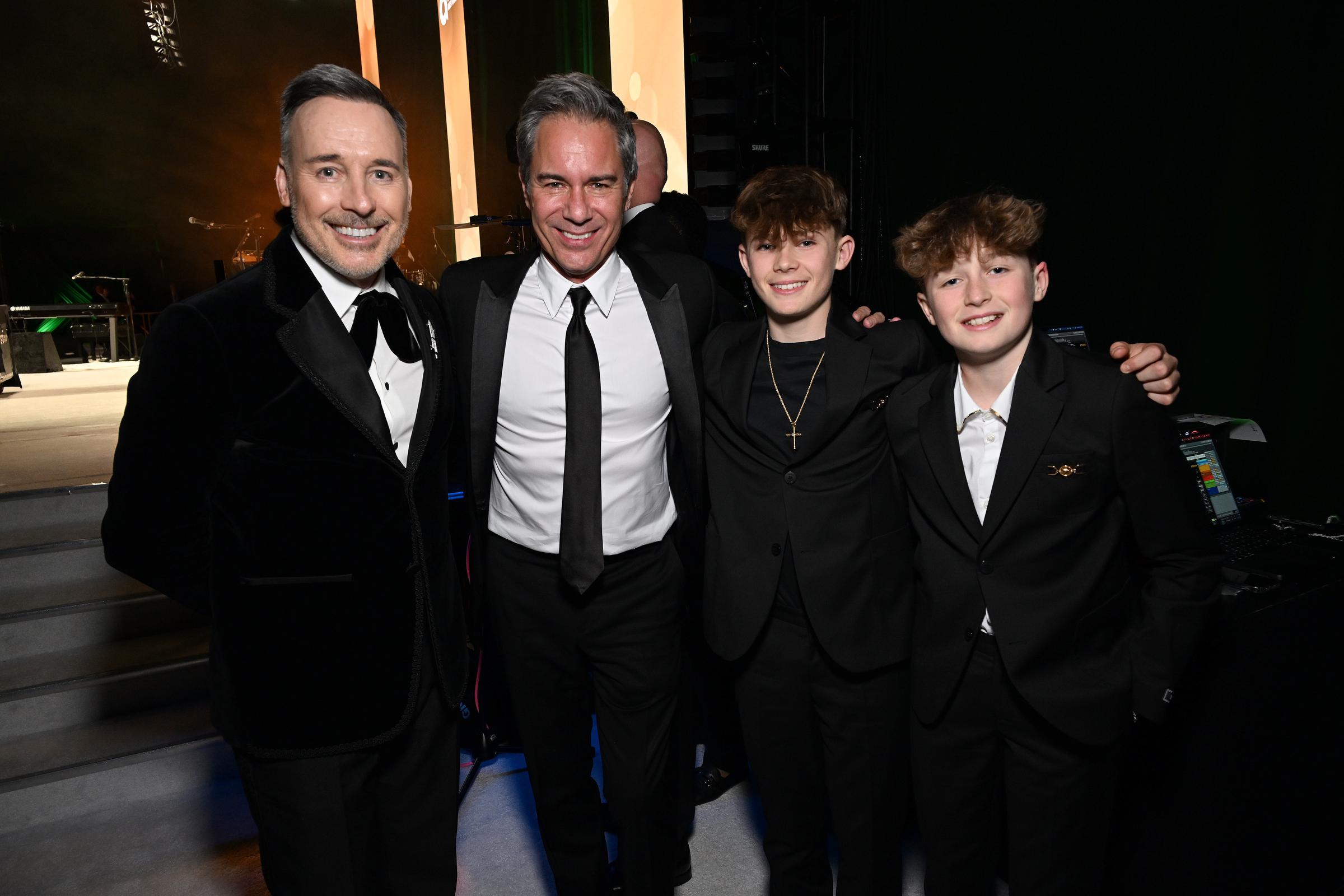 David Furnish, Eric McCormack, Zachary Furnish-John, and Elijah Furnish-John at the Elton John AIDS Foundation’s 33rd Annual Academy Awards Viewing Party in West Hollywood on March 2, 2025. | Source: Getty Images