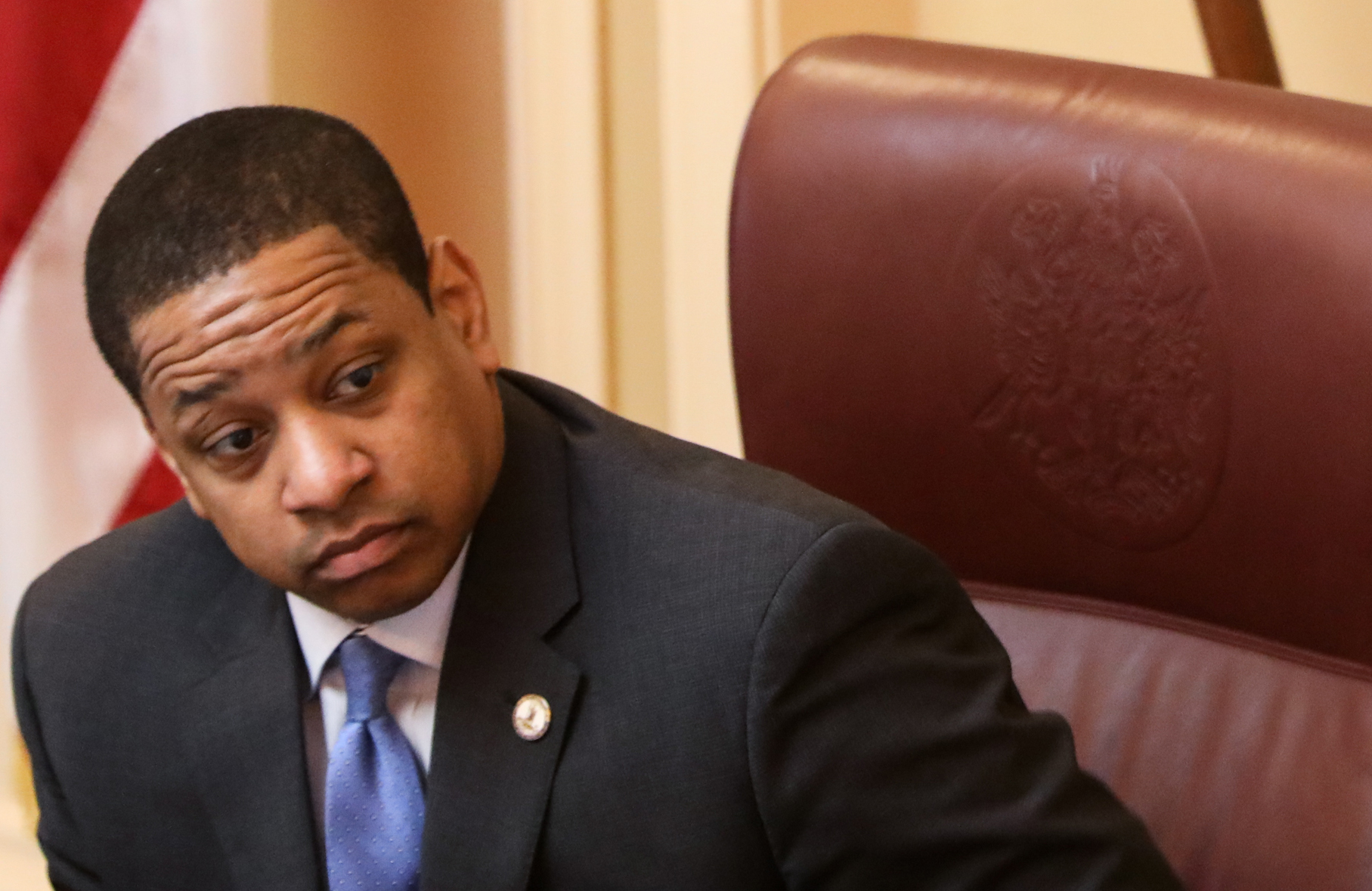 Virginia Lieutenant Governor Justin Fairfax presides over a session of the state senate inside the capital building in dowtown Richmond, on February 4, 2019. | Source: Getty Images