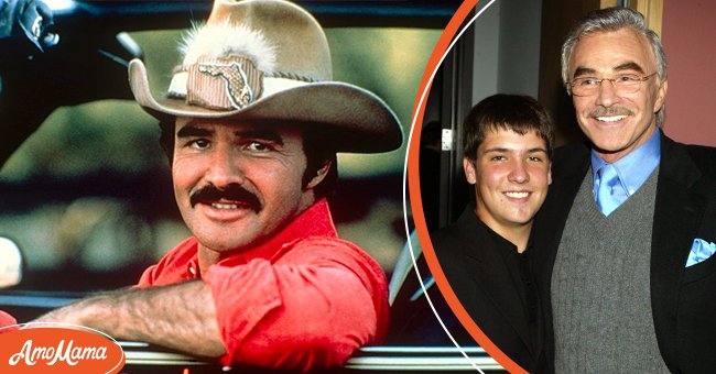(L) Actor Burt Reynolds pictured from a scene in the 1977 film "Smokey and the Bandit," in 1970, New York. (R) Burt Reynolds and his son during the Fourth Annual Actors' Fund of America gala held in the Luckman Fine Arts Complex at California State University on October 25, 2003 in Los Angeles California. / Source: Getty Images