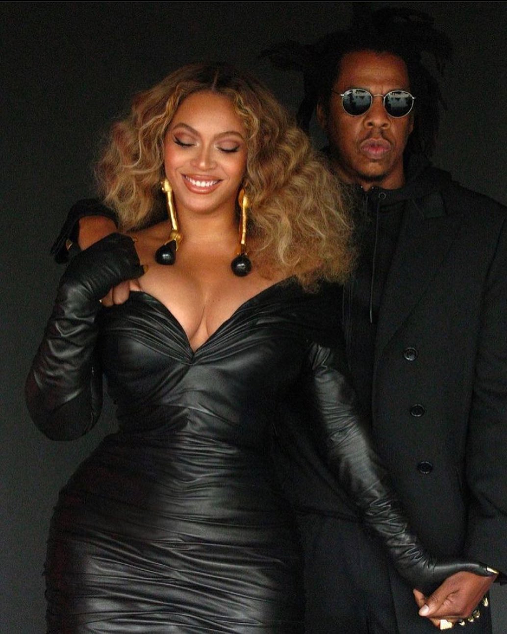 Beyoncé in a custom Schiaparelli Haute Couture dress alongside her husband, rapper Jay-Z | Photo courtesy of Schiaparelli Haute Couture