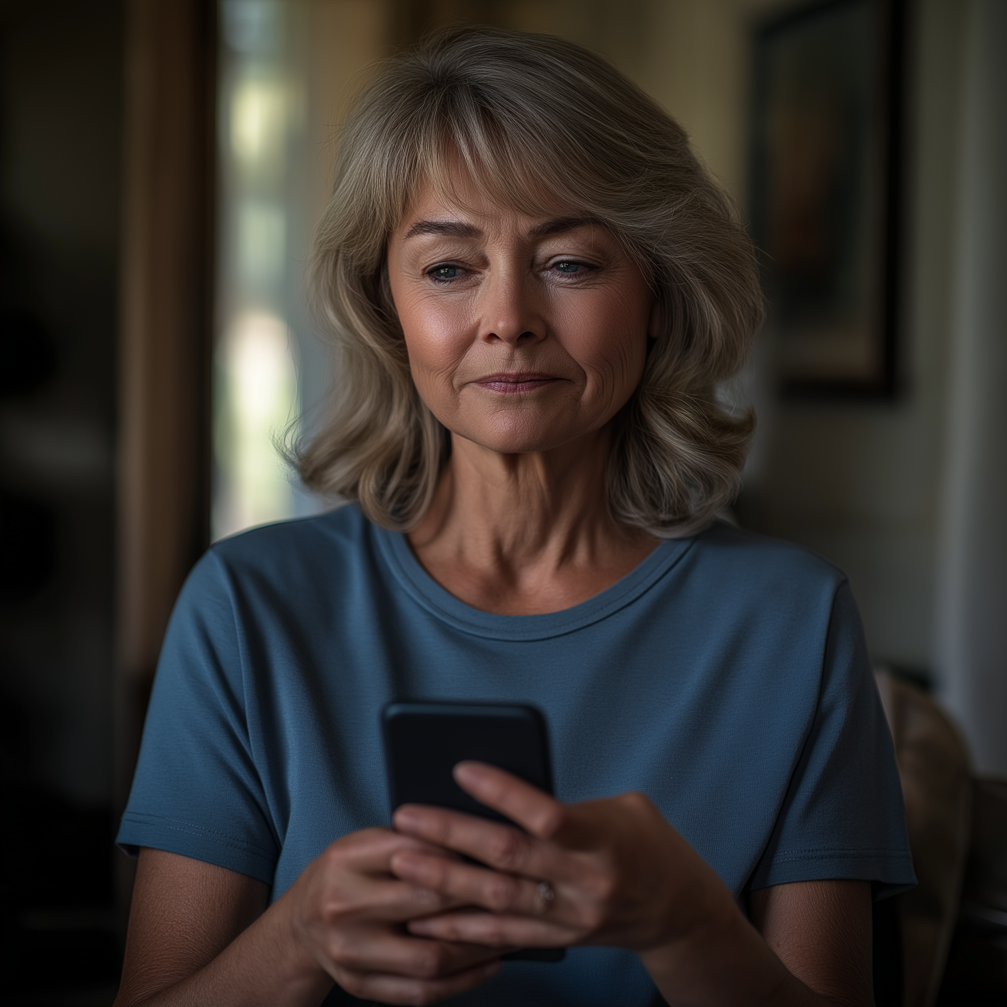 A worried and conflicted woman holding a smartphone | Source: Midjourney