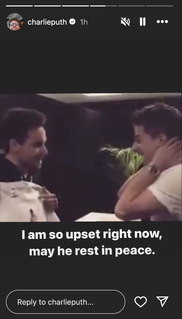 Charlie Puth’s Instagram story about Liam Payne's sudden death, posted on October 16, 2024 | Source: Instagram.com/charlieputh