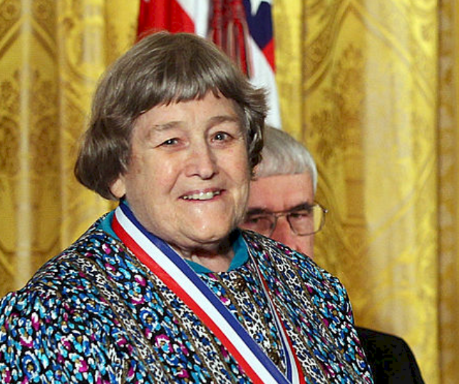 Cropped picture of Yvonne Brill wearing National Medal of Technology awarded by former U.S President Barack Obama | Source: Getty Images