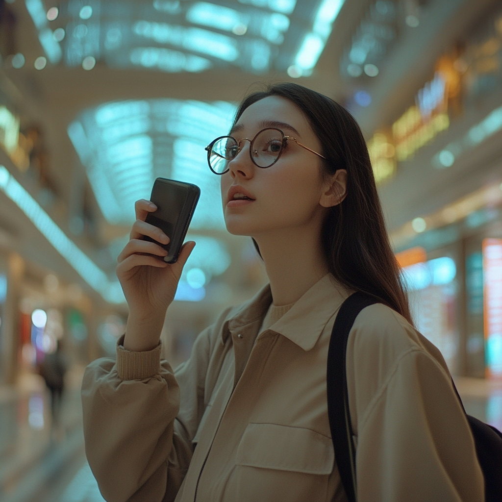 A woman on her phone | Source: Midjourney