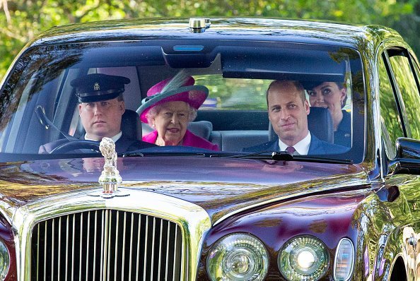 Queen Elizabeth II, Prince William, and Duchess Kate drive to Crathie Kirk Church before the service on August 25, 2019 in Crathie, Aberdeenshire | Photo: Getty Images