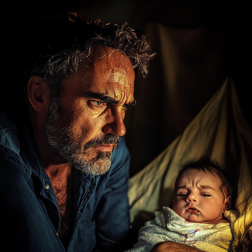 Angry man next to a baby | Source: Midjourney