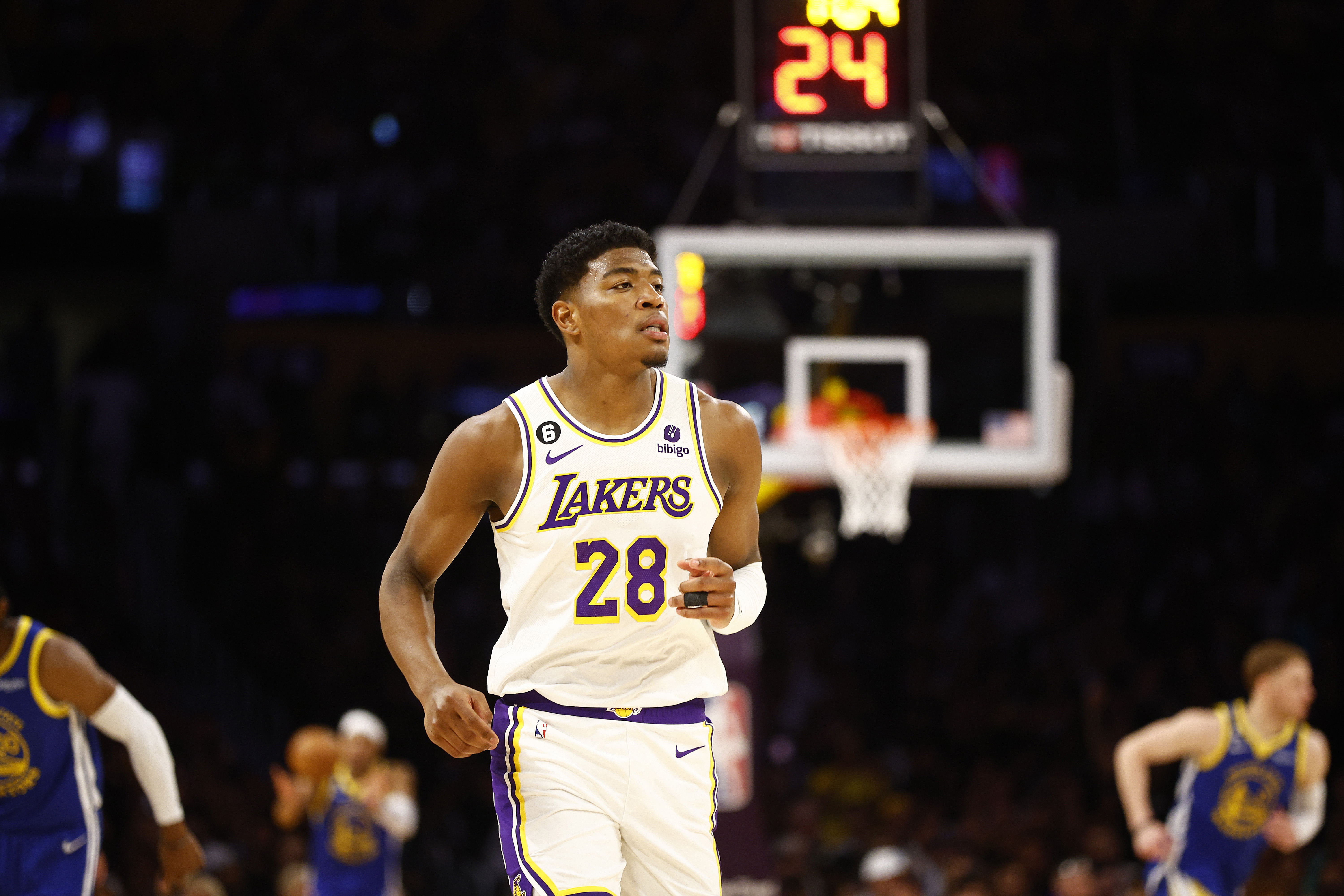 Rui Hachimura #28 of the Los Angeles Lakers during game three of the Western Conference Semifinal Playoffs at Crypto.com Arena, on May 6, 2023, in Los Angeles, California. | Source: Getty Images
