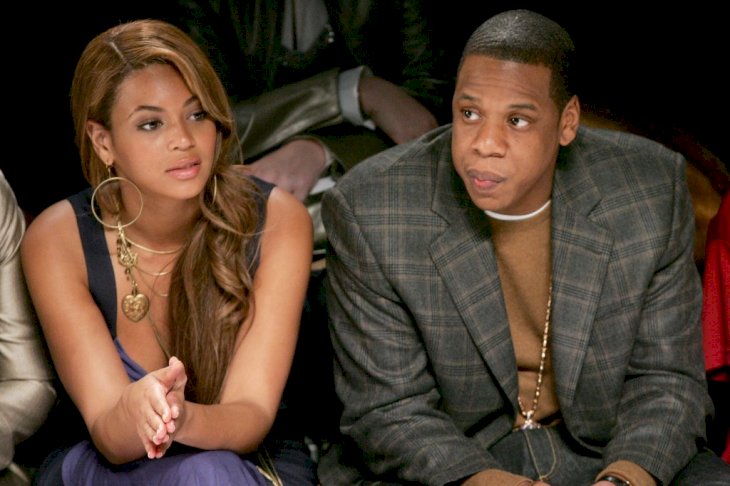 NEW YORK - FEBRUARY 07: Singer Beyonce (L) and her man, rapper Jay Z attend the Marc Jacobs Fall 2005 show during Olympus Fashion Week at The Armory February 7, 2005 in New York City. (Photo by Evan Agostini/Getty Images)