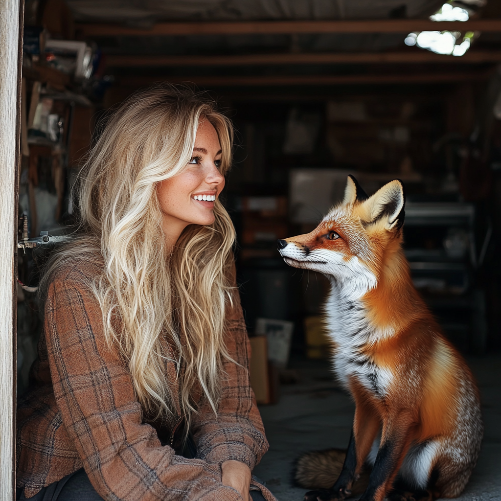 A woman sitting next to a fox | Source: Midjourney