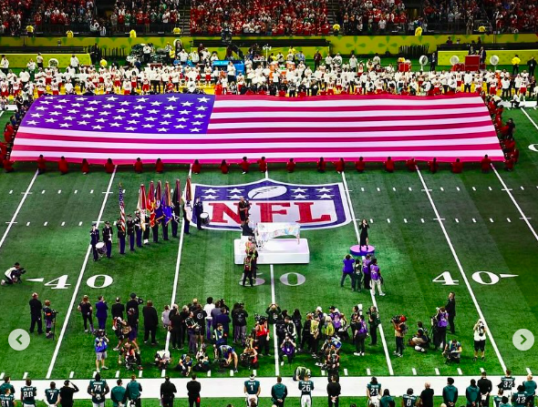 A view of the field, American flag, and NFL signage during the Super Bowl. | Source: Instagram/ivankatrump