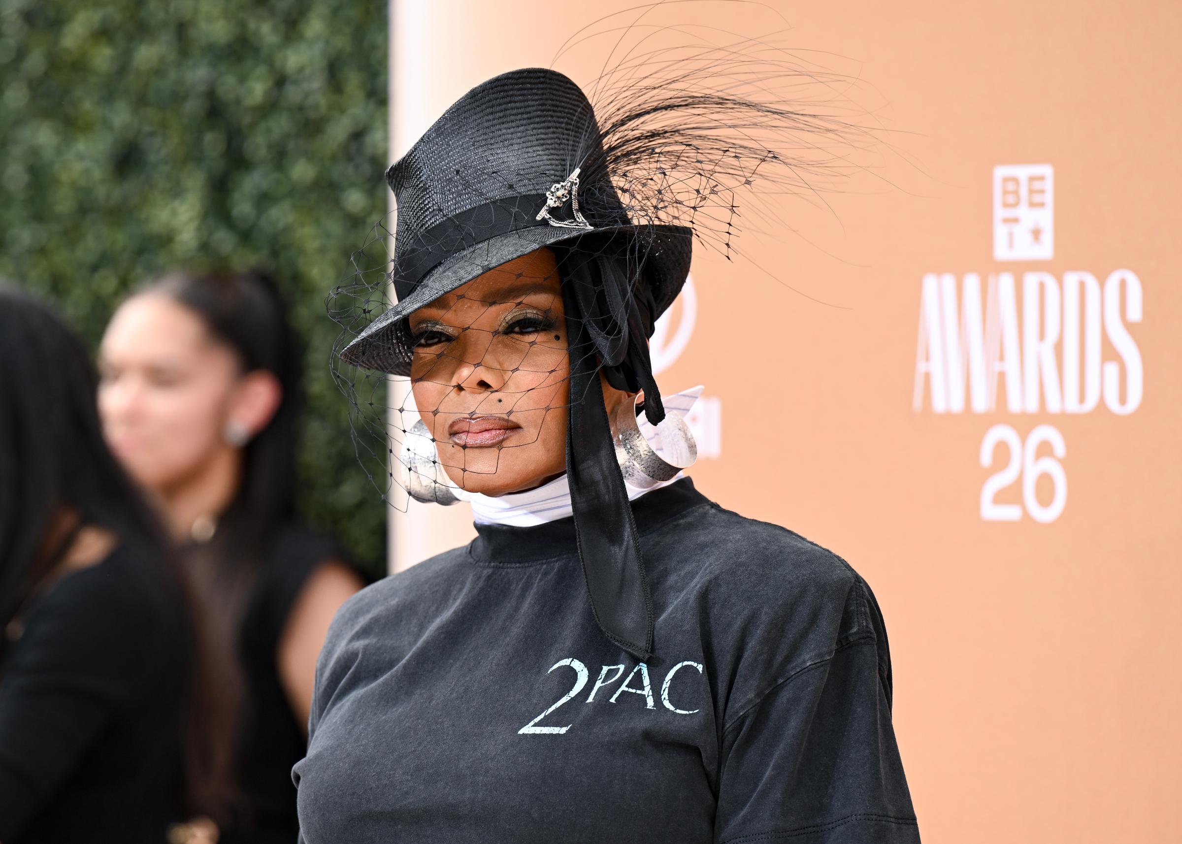 A close-up of Janet Jackson on the BET Awards red carpet, where some social media users compared her appearance to First Lady Melania Trump. | Source: Getty Images