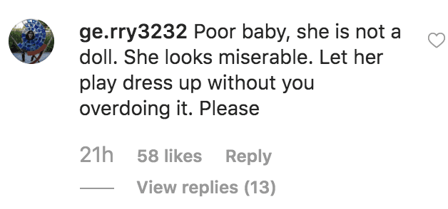 Commenter condemns Kylie Jenner for dressing up her daughter, Stormi Webster in a replica of a dress she wore at the 2019 MET Gala | Source: Instagram.com/kyliejenner