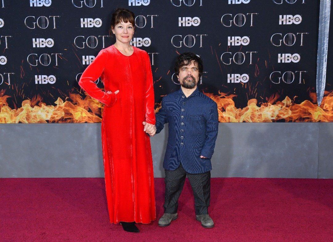 US actor Peter Dinklage and his wife Erica Schmidt arrive for the "Game of Thrones" eighth and final season premiere at Radio City Music Hall on April 3, 2019 | Source: Getty Images