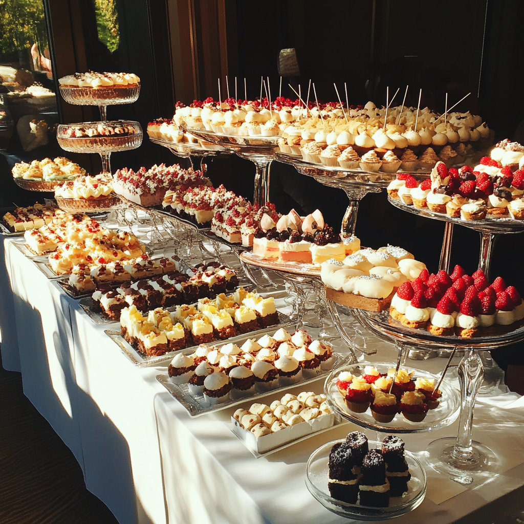 A dessert buffet at a wedding | Source: Midjourney