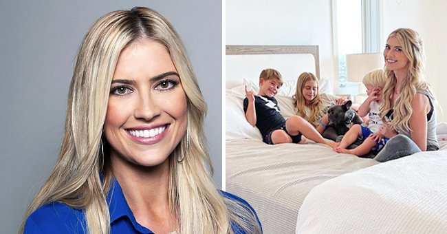 Television host and real estate investor Christina Tarek during a portrait session in Los Angeles, California, the next photo shows Haack and her kids on the bed | Photo: Getty Images and Instagram/@christinahaack