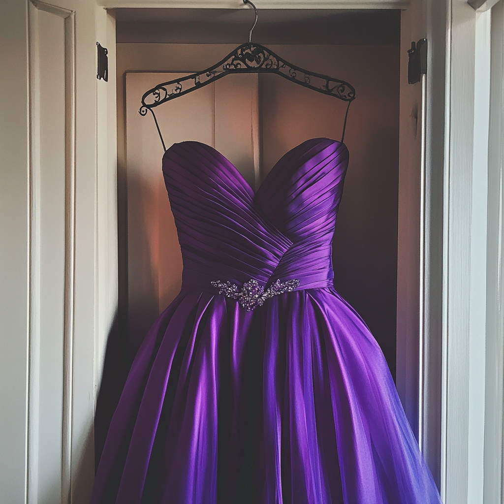 A prom dress hanging in a closet | Source: Midjourney