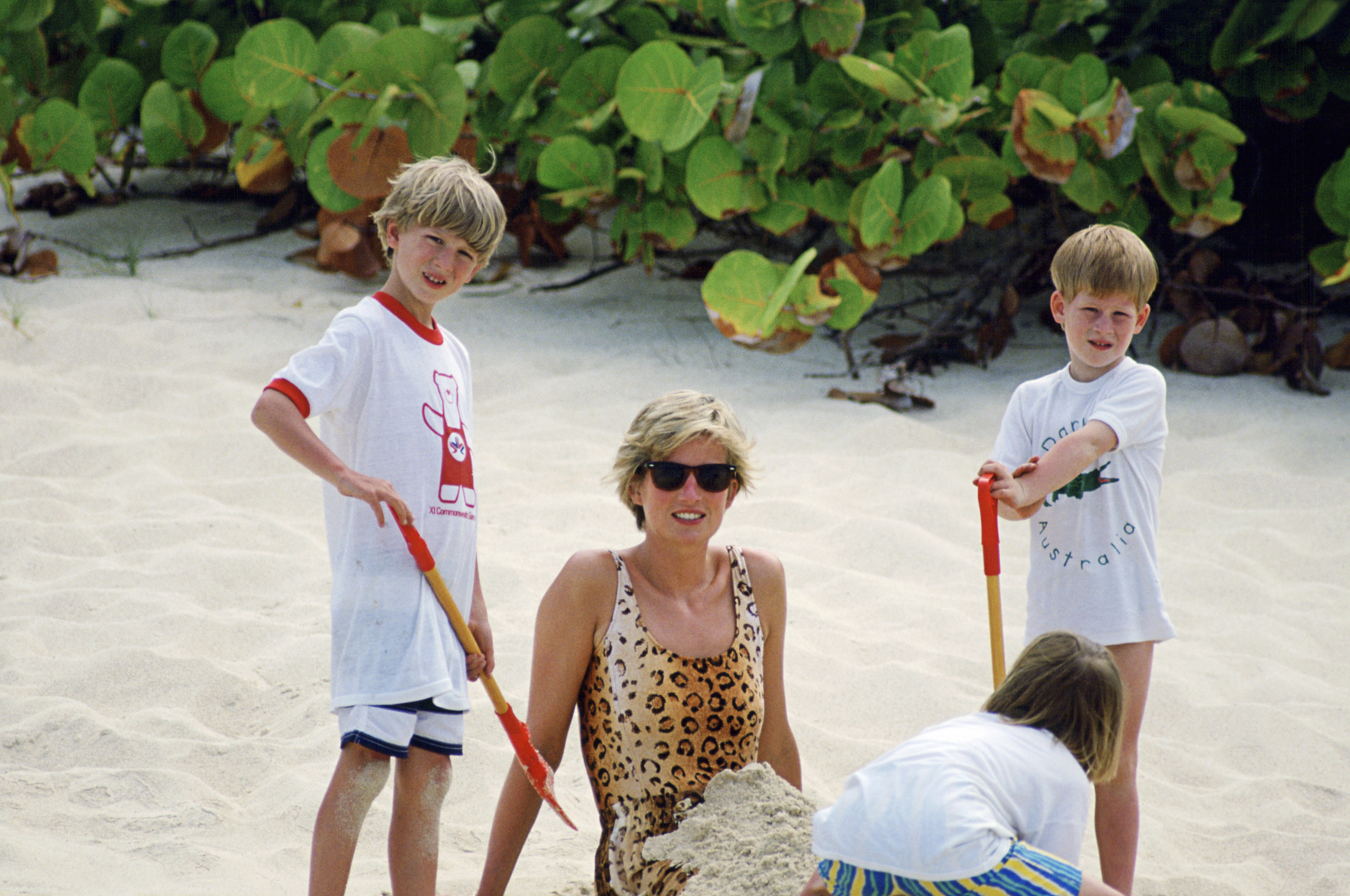 Diana, Princess of Wales with her sons and her sister's children on April 11, 1990 in Necker Island | Source: Getty Images
