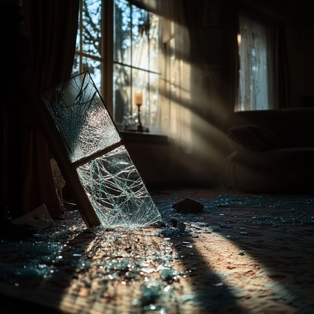 Sunlight coming in through the broken window after a stormy night | Source: Midjourney