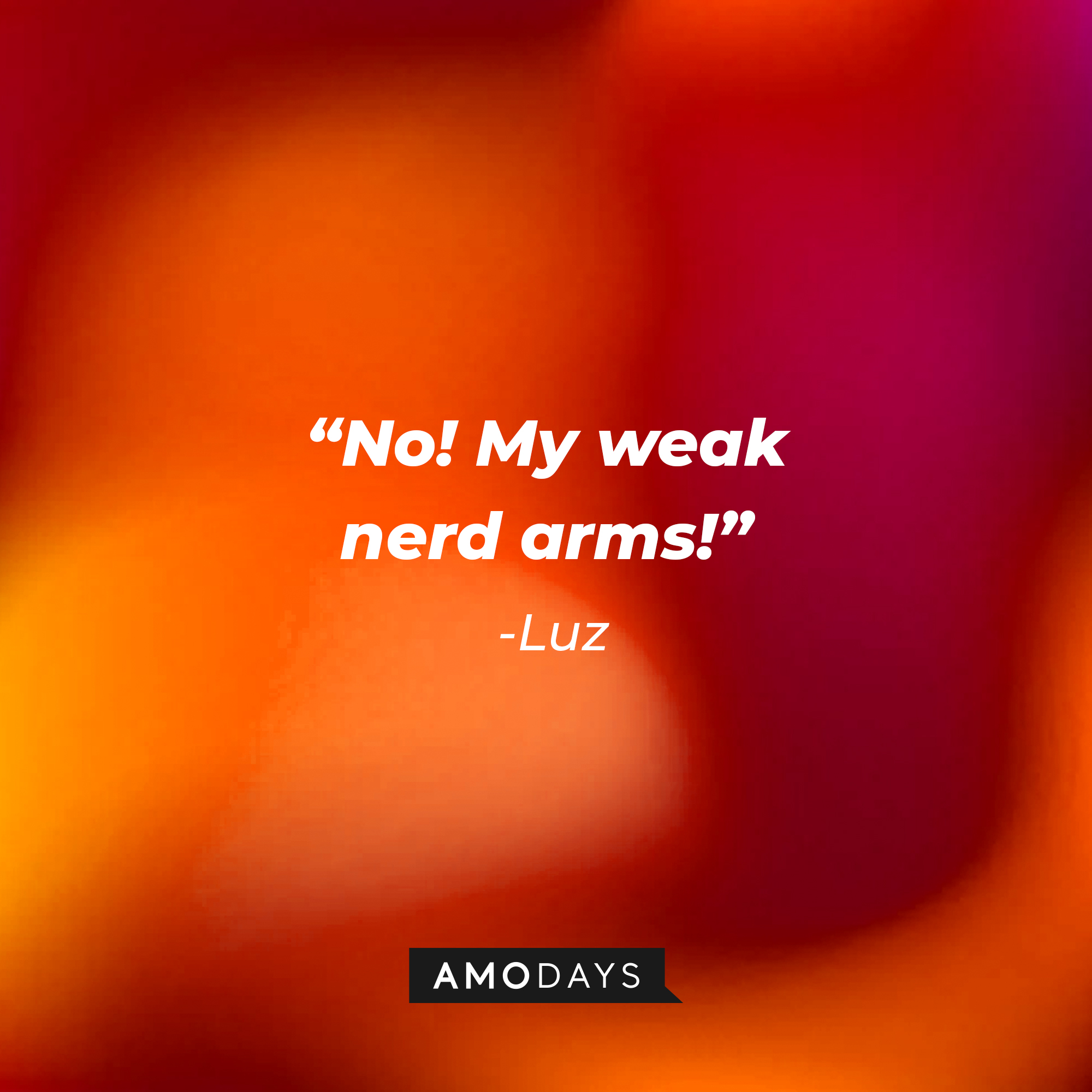 A photo with Luz's quote, "No! My weak nerd arms!" | Source: Amodays