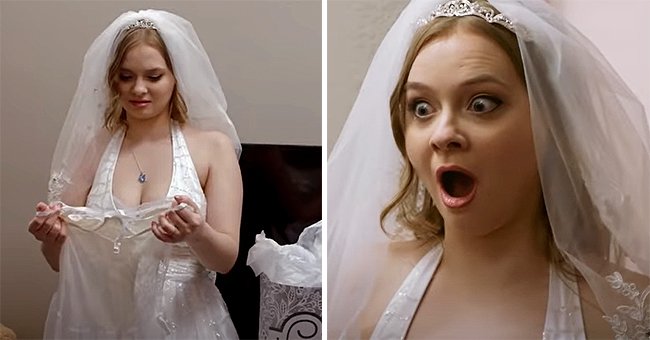 Brittney wearing her wedding dress while holding an undergarment | Photo: youtube.com/TLC