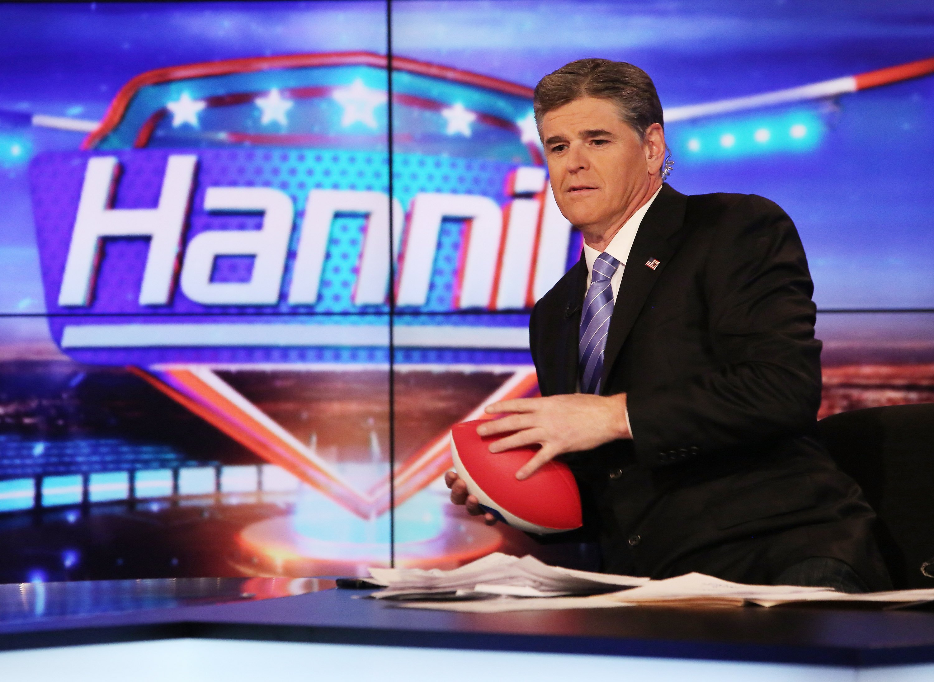 Sean Hannity on the set of the "Hannity with Sean Hannity" on on April 21, 2014 | Source: Getty Images