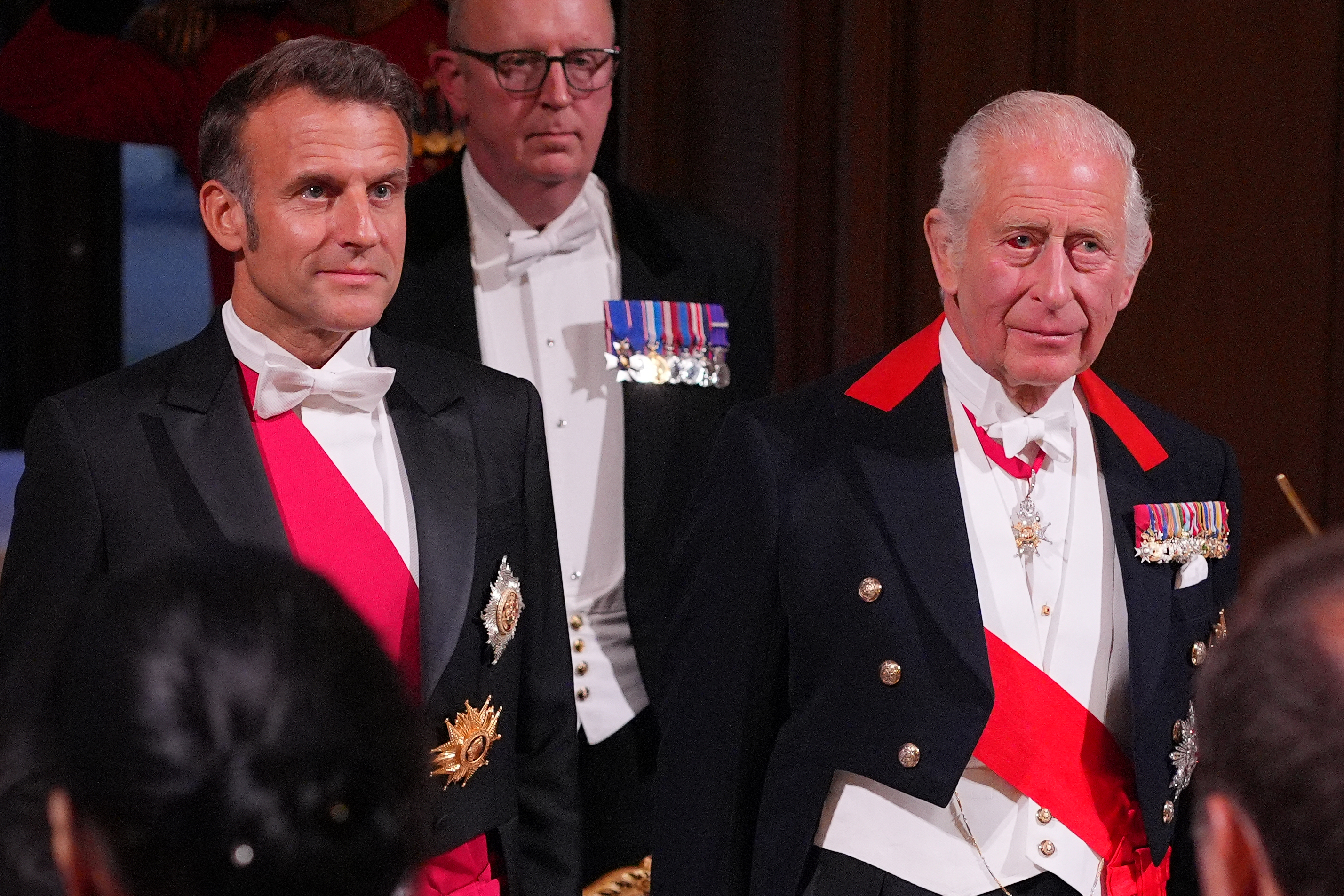 President Emmanuel Macron and King Charles III during the State Banquet on July 8, 2025, in England. | Source: Getty Images