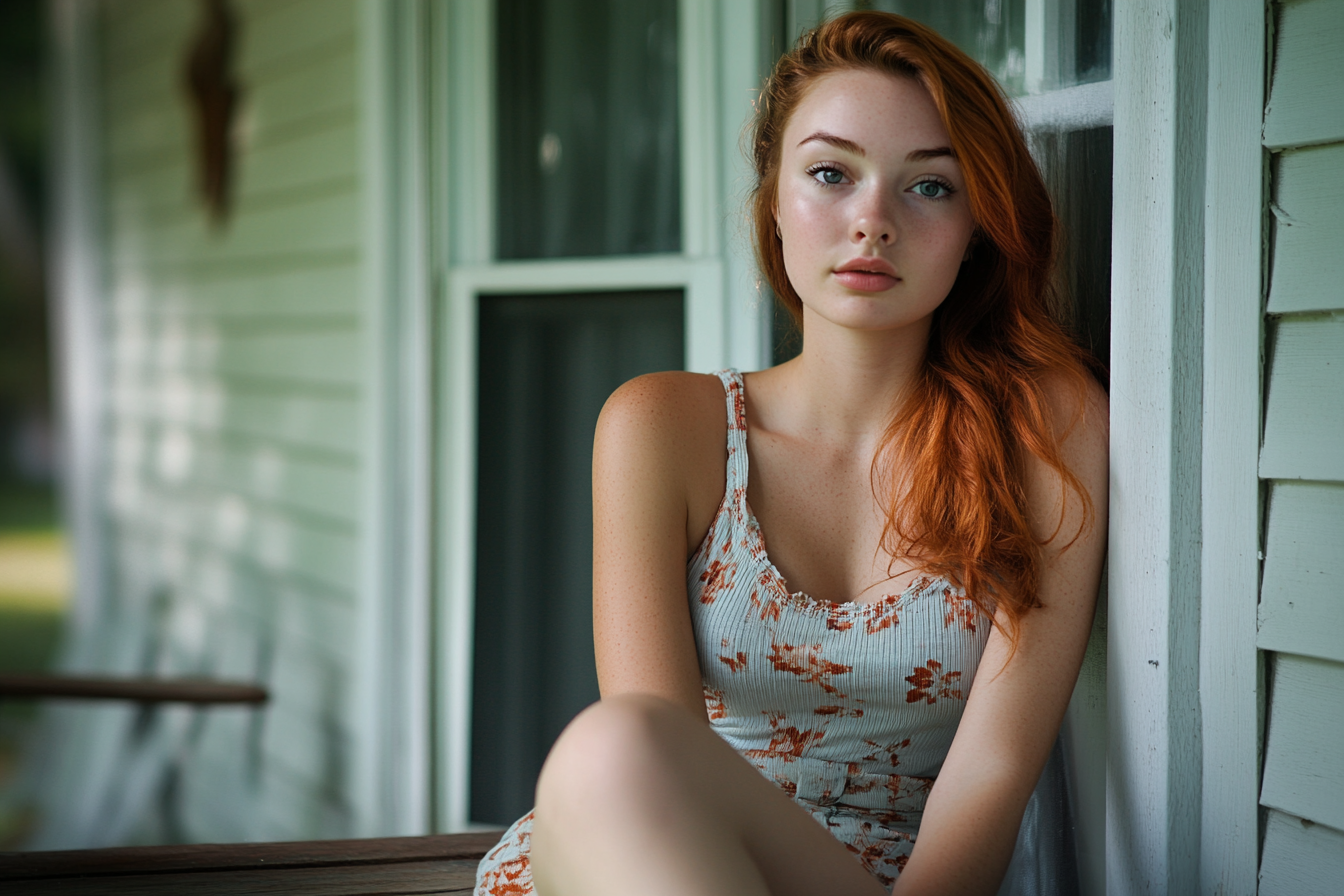 A woman sitting on a porch | Source: Midjourney