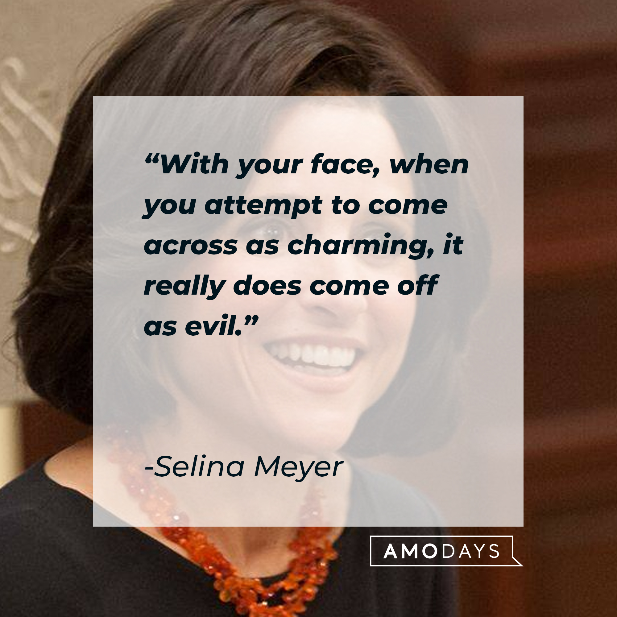 Selina Meyer, with her quote: "With your face, when you attempt to come across as charming, it really does come off as evil." | Source: Facebook.com/veep