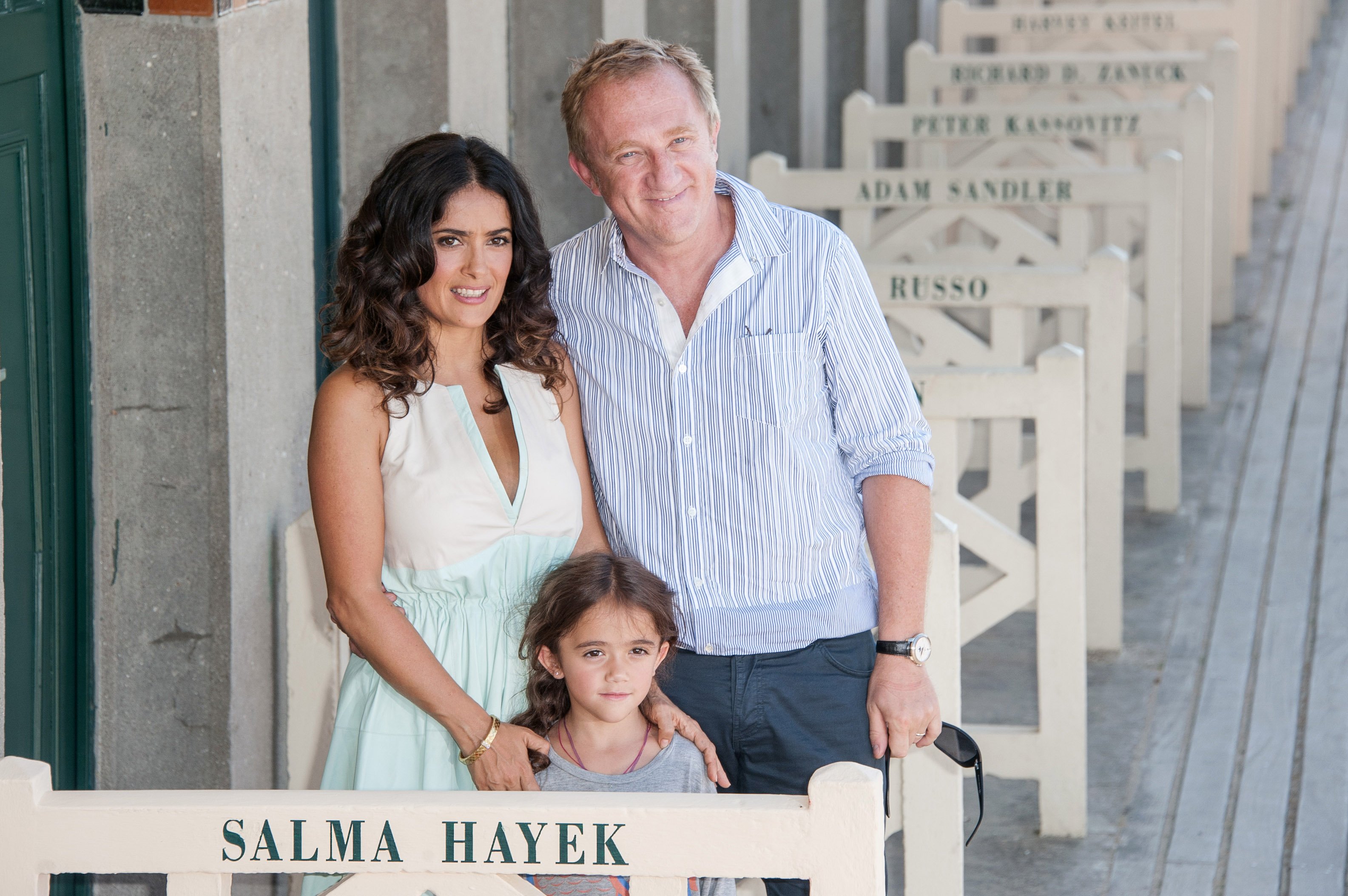 Salma Hayek poses her husband Francois-Henri Pinault with their daughter Valentina Paloma Pinault during the 38th Deauville American Film Festival on September 8, 2012. | Photo: Getty Images